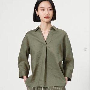 Uniqlo 100% Premium Linen Skipper Collar Shirt (3/4 Sleeve)